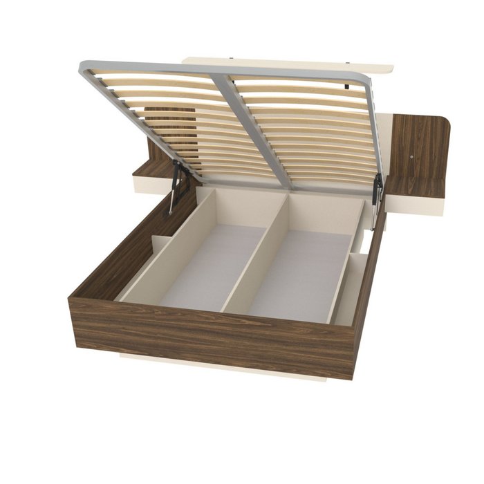 Кровать Астра 140х200 коричнево-бежевого цвета с подъемным механизмом и двумя ящиками - купить Кровати для спальни по цене 50140 Кровать Астра 140х200 коричнево-бежевого цвета с подъемным механизмом и двумя ящиками - купить Кровати для спальни по цене 50140