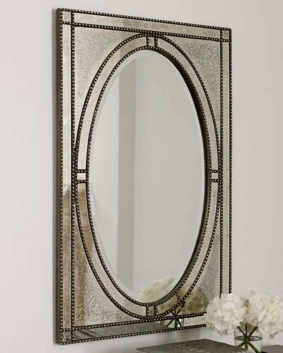 Настенное зеркало Бруно в раме раме серебряного цвета - купить Настенные зеркала по цене 42272.0
