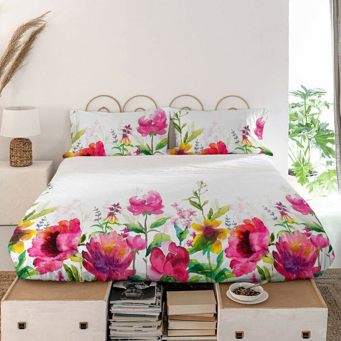 Простынь верхняя Cassia 160x270 бело-розового цвета - лучшие Пододеяльники в INMYROOM