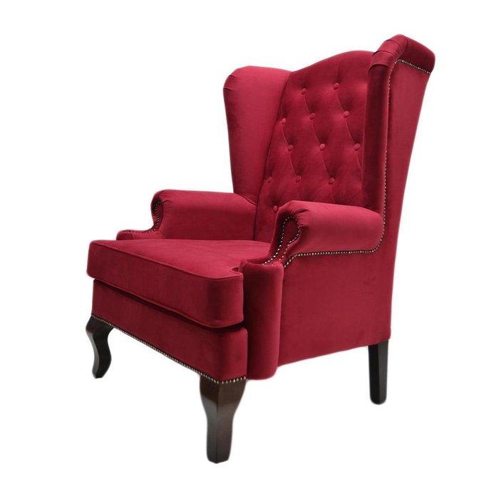 Каминное кресло с ушами в обивке из велюра красного цвета - купить Интерьерные кресла по цене 87000.0