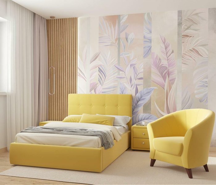 Кровать Selesta 120х200 желтого цвета с подъемным механизмом и матрасом - купить Кровати для спальни по цене 35190.0