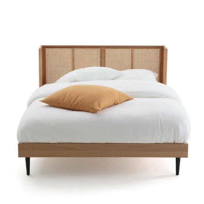 Кровать из плетеного ротанга с основанием Waska 160x200 бежевого цвета - купить Кровати для спальни по цене 65780.0