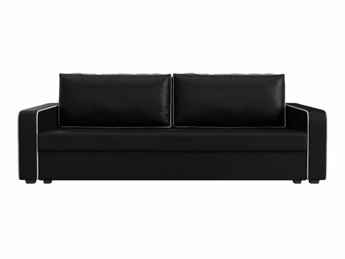 Диван-кровать Лига 009 черного цвета с бежевым кантом (экокожа) - купить Прямые диваны по цене 26999.0