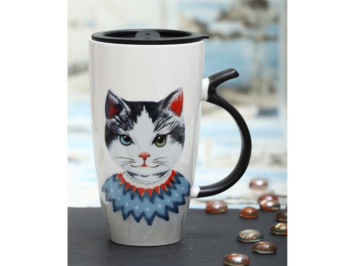 Кружка Кот модник из керамики и пластика  - лучшие Для чая и кофе в INMYROOM