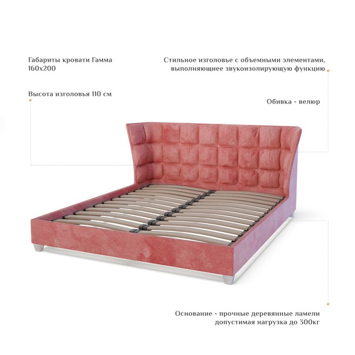 Кровать Гамма 160х200 красного цвета без подъемного механизма - лучшие Кровати для спальни в INMYROOM