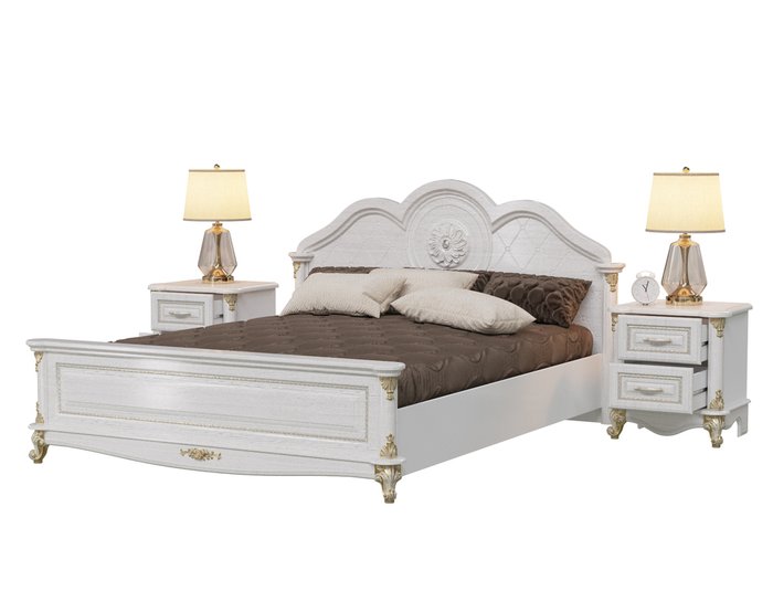 Спальня Да Винчи из кровати 160х200 и двух прикроватных тумб белого цвета - лучшие Спальные гарнитуры в INMYROOM