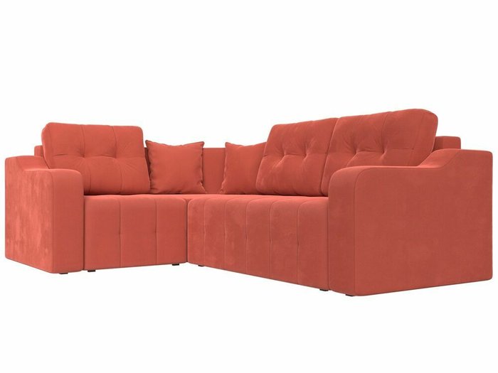 Угловой диван-кровать Кембридж кораллового цвета левый угол - лучшие Угловые диваны в INMYROOM