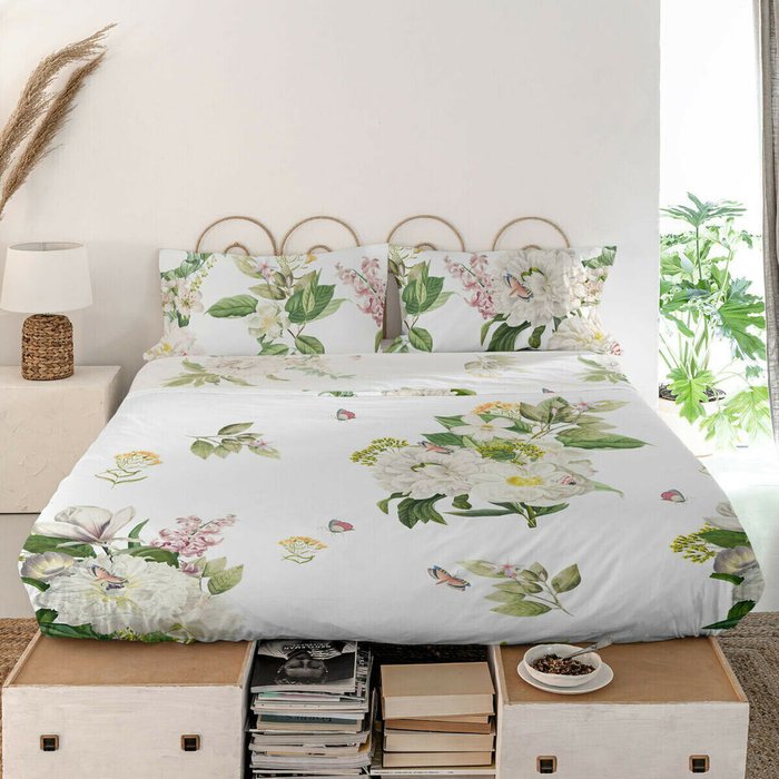 Простынь верхняя Azahara 240x270 бело-зеленого цвета  - купить Простыни по цене 7480.0