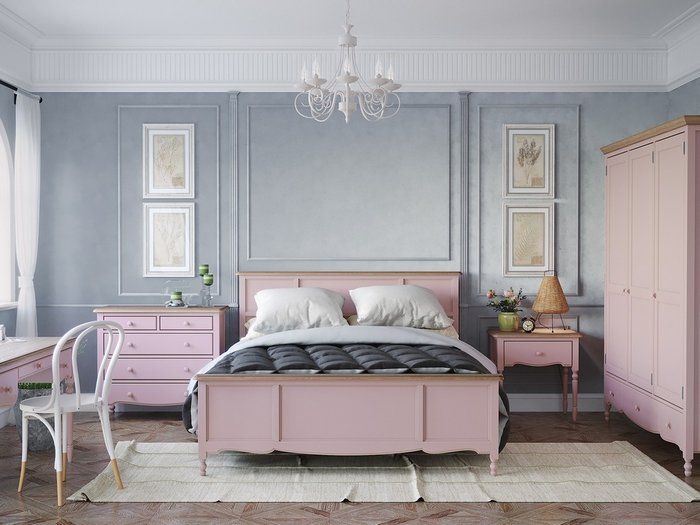Кровать двуспальная Leblanc c изножьем цвета лаванды 160х200 - лучшие Кровати для спальни в INMYROOM