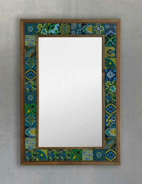 Настенное зеркало 43x63 с каменной мозаикой сине-зеленого цвета - купить Настенные зеркала по цене 22495.0