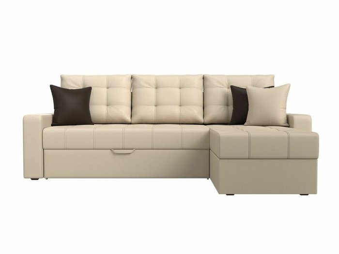 Угловой диван-кровать Ливерпуль бежевого цвета (экокожа) правый угол - купить Угловые диваны по цене 39999.0