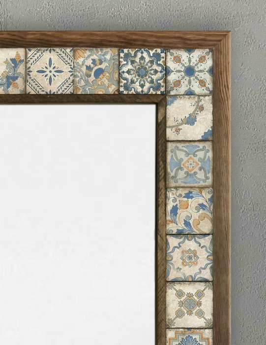 Настенное зеркало 53x73 с каменной мозаикой бежево-синего цвета - купить Настенные зеркала по цене 27866.0