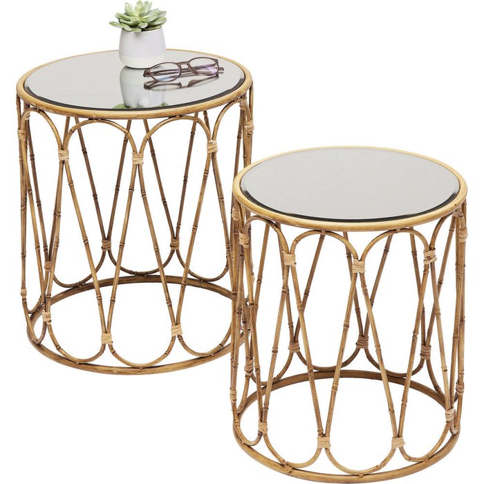 Комплект из двух столиков Bamboo с золотым основанием