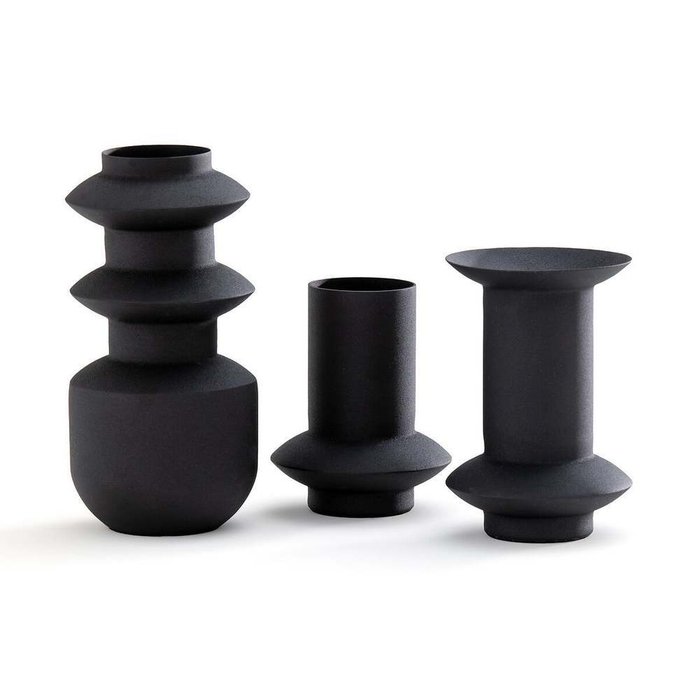 Комплект из трех ваз из рифленого металла Anaïa черного цвета - купить Вазы  по цене 3299.0