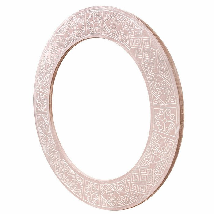 Круглое настенное зеркало Papua Round Pink в раме из массива сосны - купить Настенные зеркала по цене 28900.0