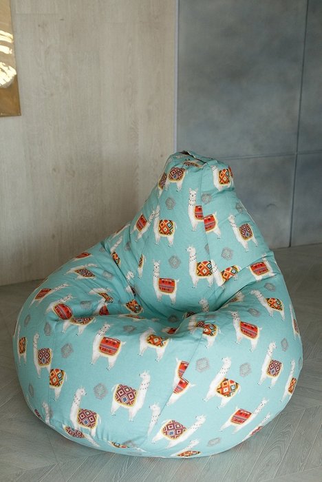 Кресло-мешок Груша XL Ламы голубого цвета  - купить Бескаркасная мебель по цене 4499.0