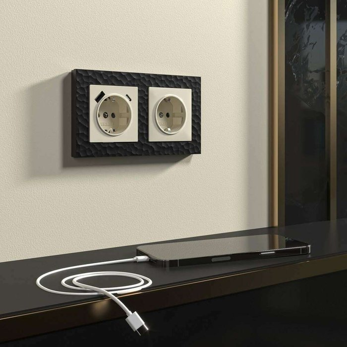 Розетка с заземлением, шторками и USB тип A+C слоновая кость W1171703 - купить Розетки по цене 7850.0 Розетка с заземлением, шторками и USB тип A+C слоновая кость W1171703 - купить Розетки по цене 7850.0