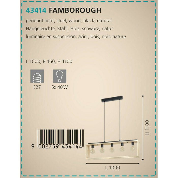 Люстра Eglo Famborough 43414 - купить Подвесные люстры по цене 18690.0