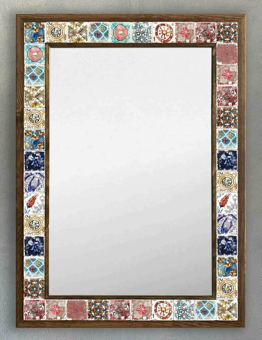 Настенное зеркало 53x73 с каменной мозаикой бежево-голубого цвета - купить Настенные зеркала по цене 27866.0