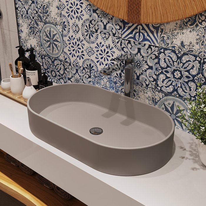 Раковина накладная Aqueduto Espiral овальная серого цвета 60х39 - лучшие Раковины для ванной комнаты в INMYROOM