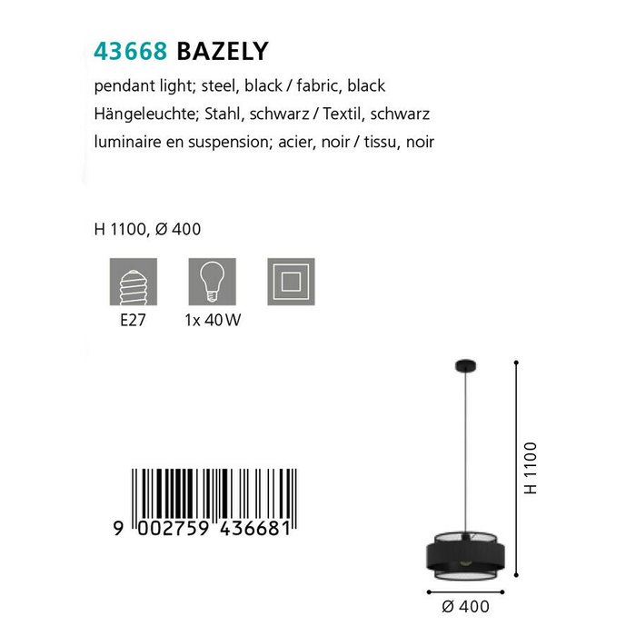 Подвесной светильник Bazely черного цвета - купить Подвесные светильники по цене 19790.0