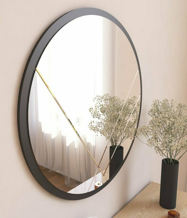 Настенное зеркало Decor диметр 60х60 в раме черного цвета - купить Настенные зеркала по цене 26867.0