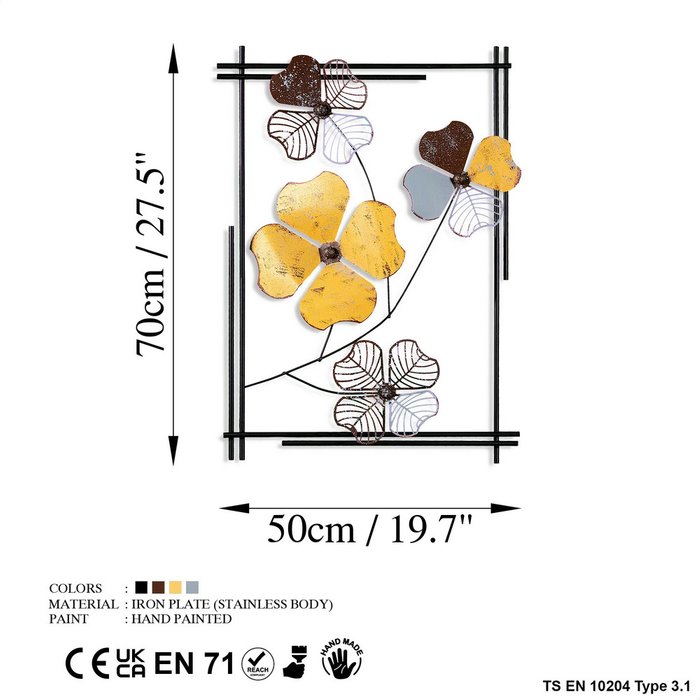 Настенный декор ручной работы Цветы 50х70 из металла желто-черного цвета - лучшие Декор стен в INMYROOM