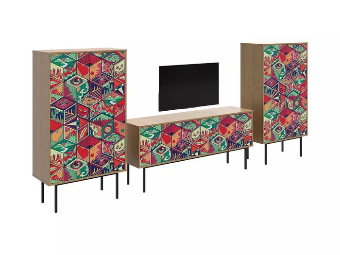 Композиция Boho Color 5 с цветным фасадом на металлических ножках - купить Гостиные гарнитуры по цене 124300.0 Композиция Boho Color 5 с цветным фасадом на металлических ножках - купить Гостиные гарнитуры по цене 124300.0