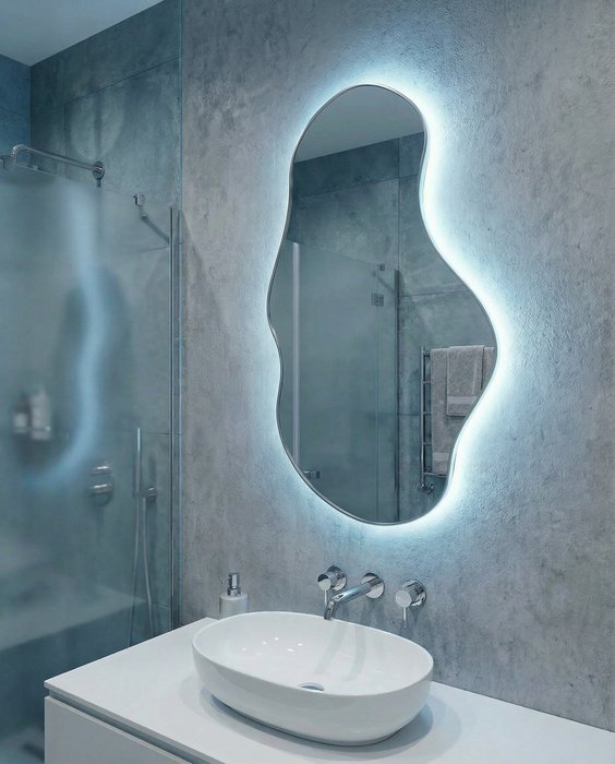 Настенное зеркало Lake в раме серебряного цвета с подсветкой - купить Настенные зеркала по цене 31000