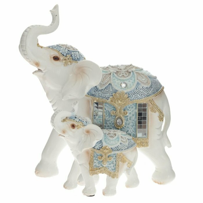 Фигурка декоративная Слоны бело-голубого цвета