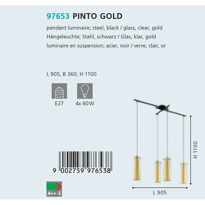 Люстра Eglo Pinto Gold 97653 - лучшие Подвесные светильники в INMYROOM
