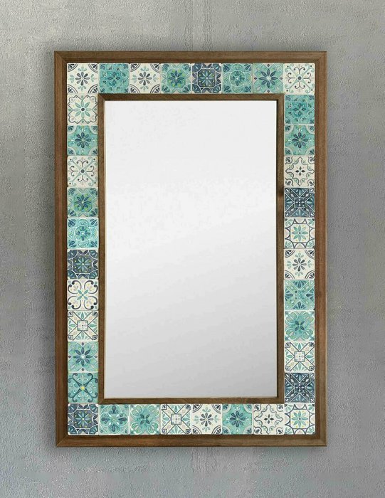 Настенное зеркало 43х63 с каменной мозаикой бело-бирюзового цвета - купить Настенные зеркала по цене 22495.0
