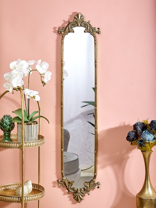 Настенное зеркало 30х130 в раме золотистого цвета - купить Настенные зеркала по цене 7362.0