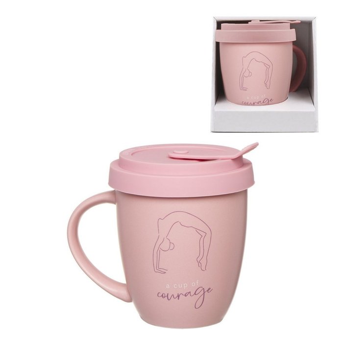 Кружка с силиконовой крышкой Yoga 360мл розового цвета - купить Чашки по цене 1820.0