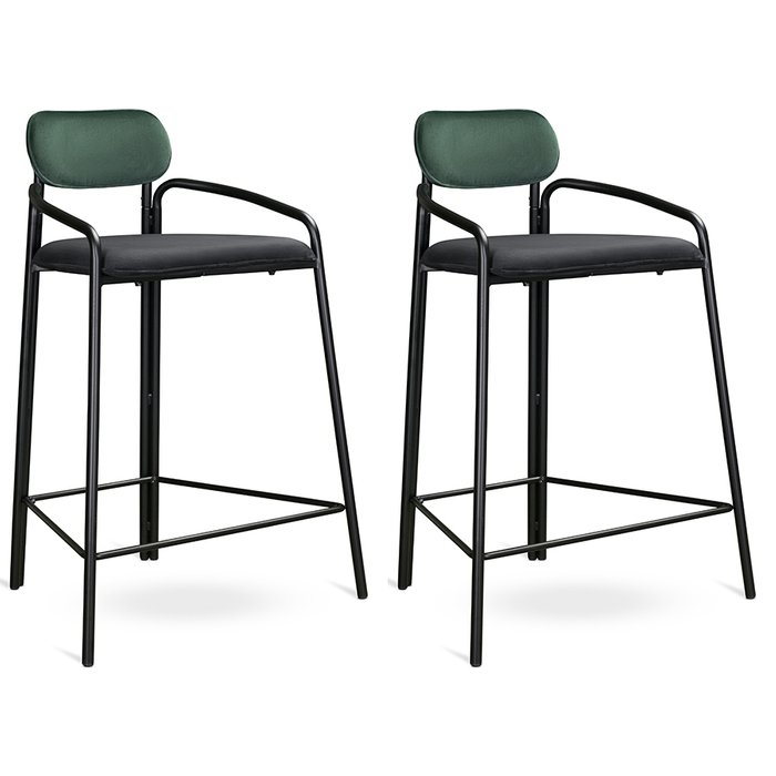 Набор из двух полубарных стульев Ror round черно-зеленого цвета