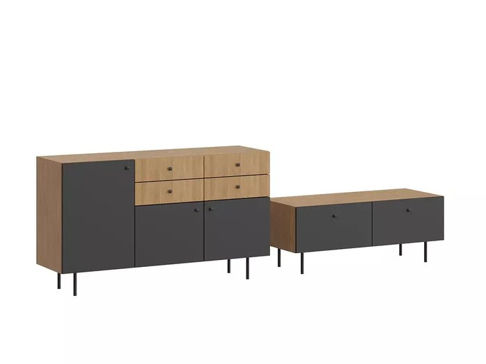 Комплект мебели для гостиной Frida 6 черно-бежевого цвета на металлических ножках 