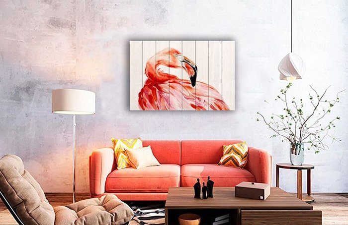Картина на дереве Фламинго 100х150 - купить Картины по цене 13490.0