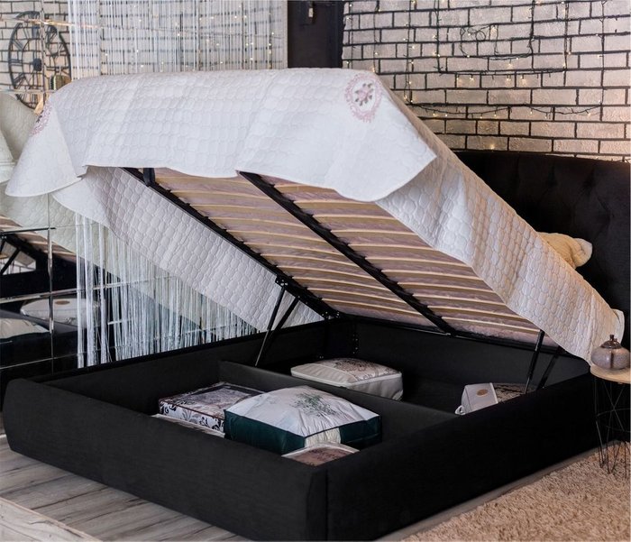 Кровать Stefani 140х200 черного цвета с подъемным механизмом и матрасом - купить Кровати для спальни по цене 48400.0