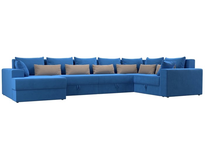 Угловой диван-кровать Мэдисон бежево-голубого цвета правый угол