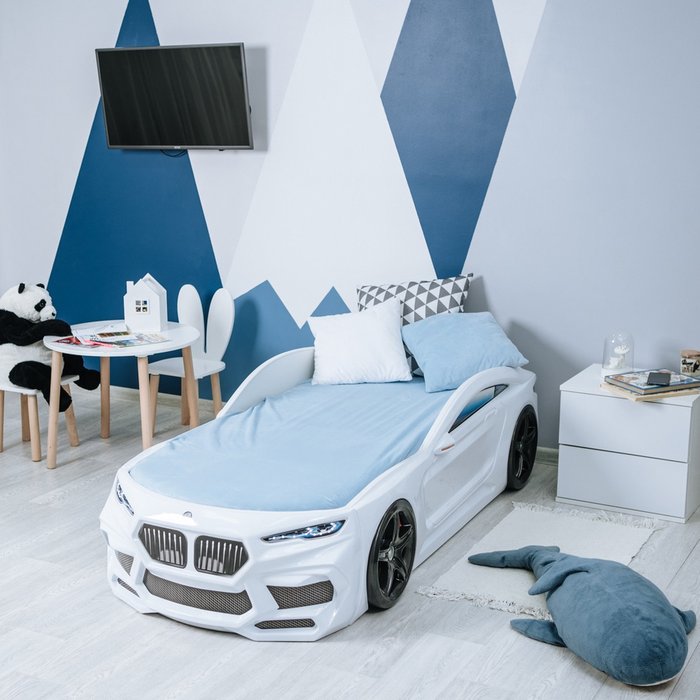 Кровать Romeo 70х170 белого цвета с подсветкой фар - лучшие Одноярусные кроватки в INMYROOM