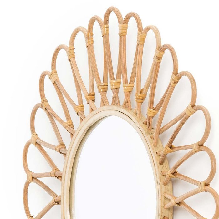 Зеркало настенное с ротангом и бамбуком в форме солнца Nogu бежевого цвета - купить Настенные зеркала по цене 4730.0