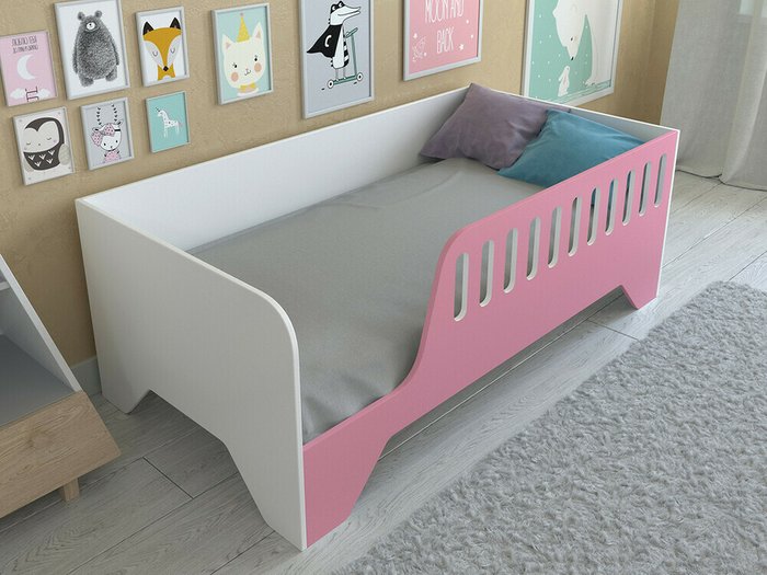 Кроватка Астра 13 80х160 бело-розового цвета - купить Одноярусные кроватки по цене 9460.0