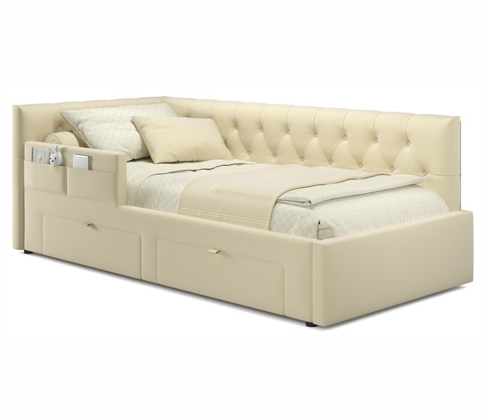 Кровать Afelia 90х200 бежевого цвета с двумя ящиками и бортиком