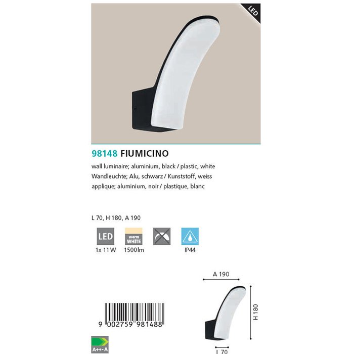 Уличный настенный светильник Fiumicino черно-белого цвета - купить Настенные уличные светильники по цене 3450.0