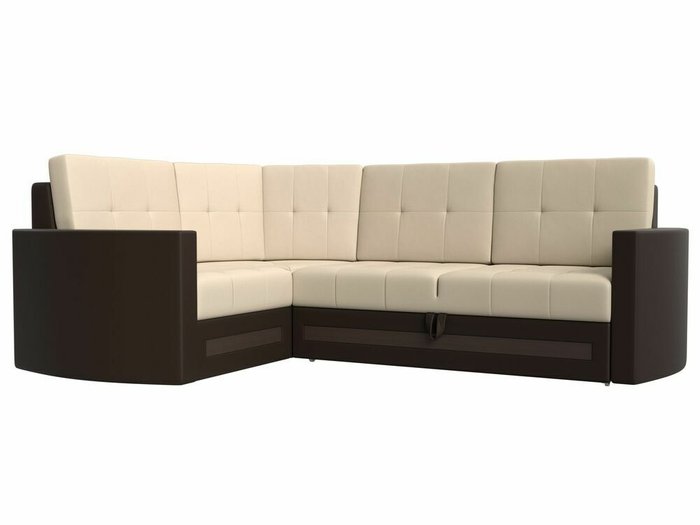 Угловой диван-кровать Белла бежево-коричневого цвета (экокожа) левый угол