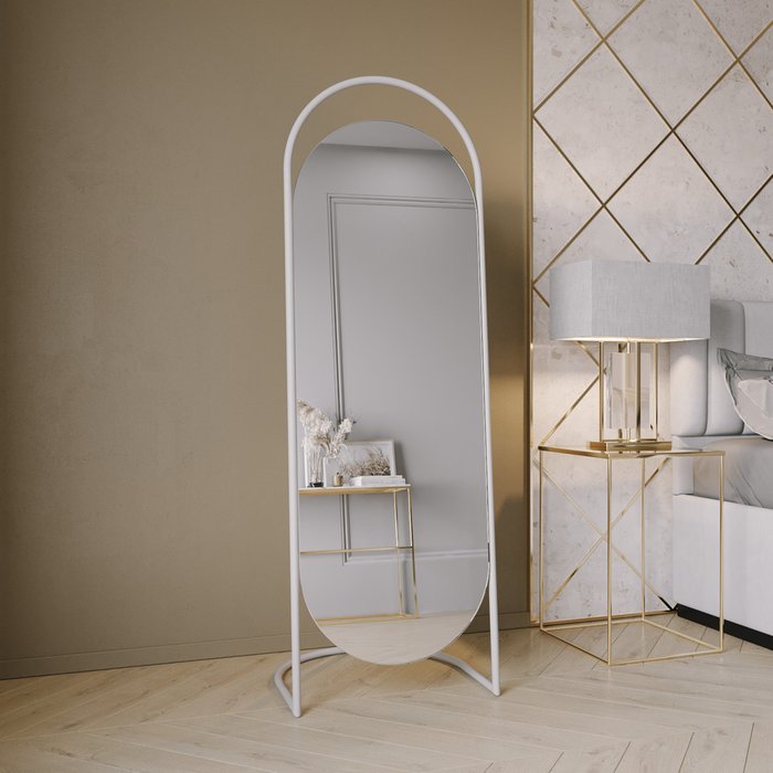 Дизайнерское напольное зеркало в полный рост Evelum в металлической раме белого цвета - купить Напольные зеркала по цене 16900.0