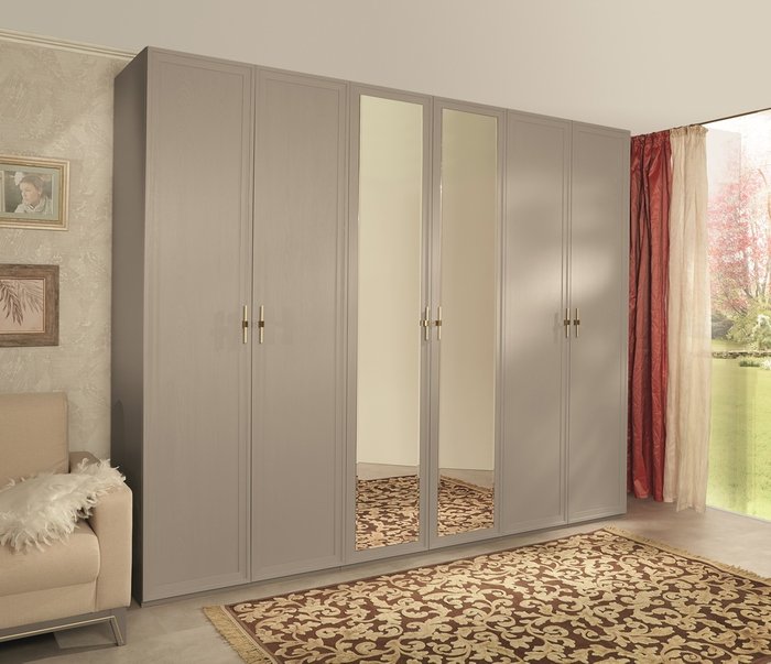 Шкаф шестидверный с зеркалами Palmari серо-бежевого цвета - купить Шкафы распашные по цене 141680.0