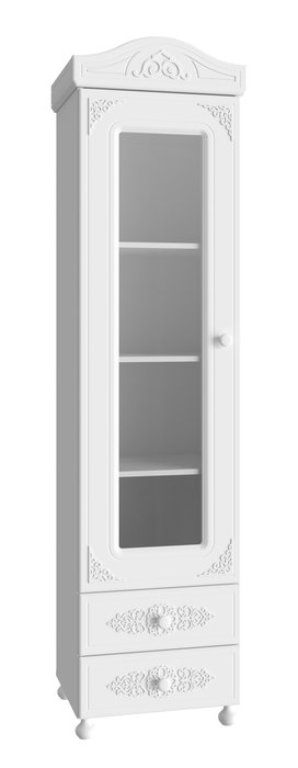 Книжный шкаф-пенал со стеклом Ассоль АС-1 белого цвета