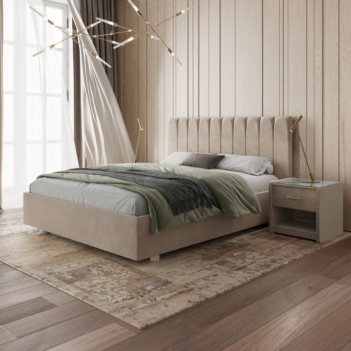 Кровать Алькасар 160х200 бежевого цвета с подъемным механизмом - купить Кровати для спальни по цене 36000.0