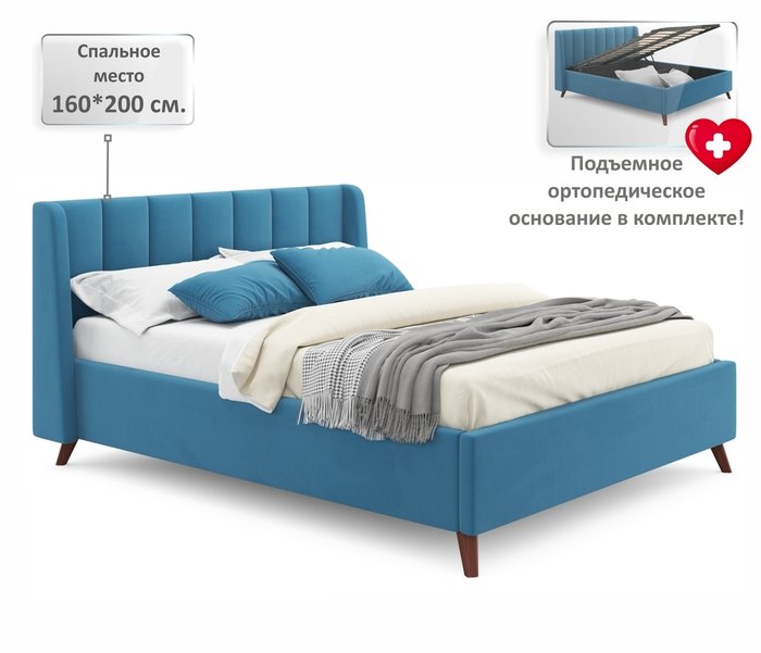 Кровать Betsi 160х200 с подъемным механизмом и матрасом светло-синего цвета - купить Кровати для спальни по цене 50700.0